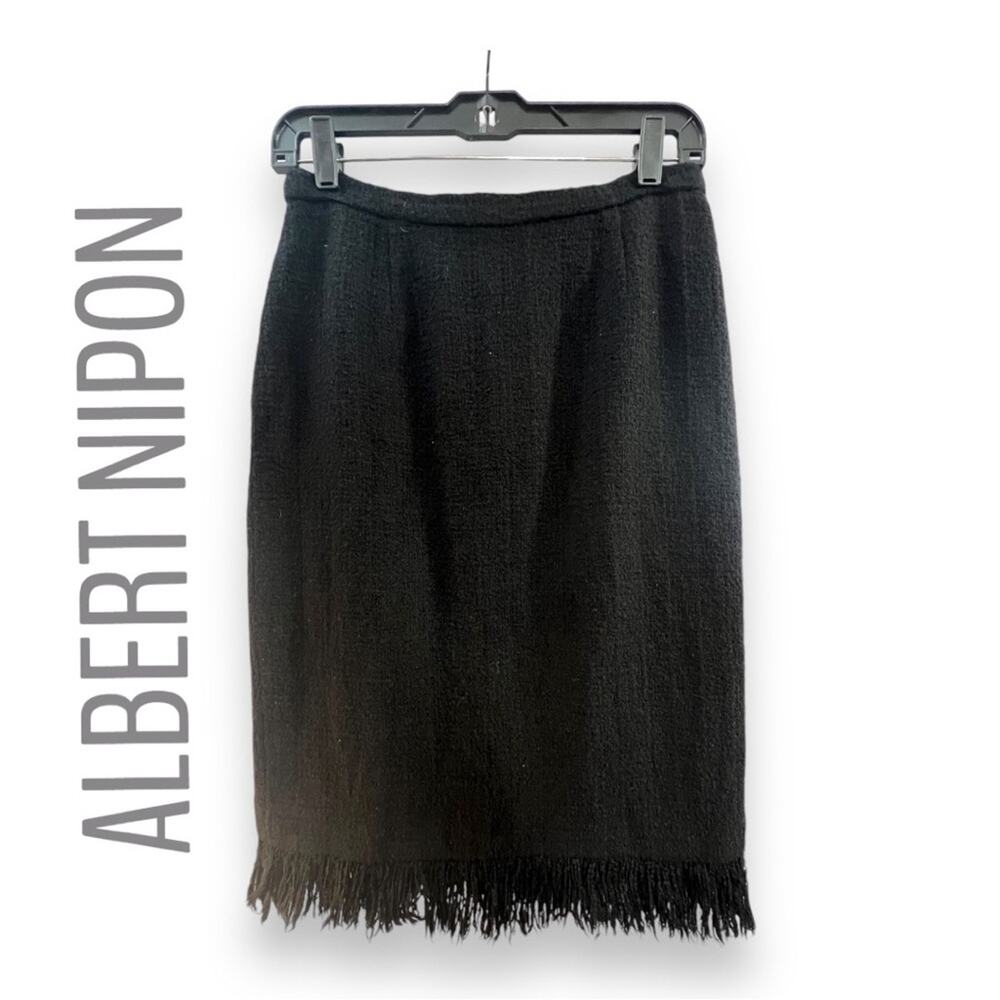 Albert Nipon Wool Pencil Skirt With Fringe Hem Sz… - image 6